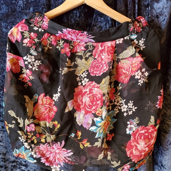 F21 black & multicolored floral mini skirt with pockets - Picture 1 of 6
